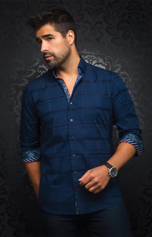 AU NOIR SHIRT | MARINCHI, navy sold by Esco Clothiers