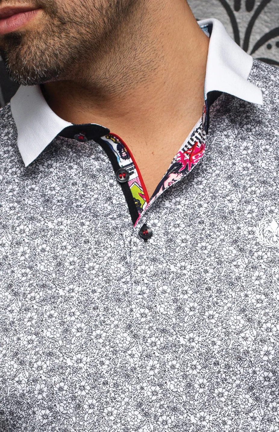 AU NOIR POLO SHIRT- SEGUIN WHITE/BLACK sold by Esco Clothiers product image thumbnail 2