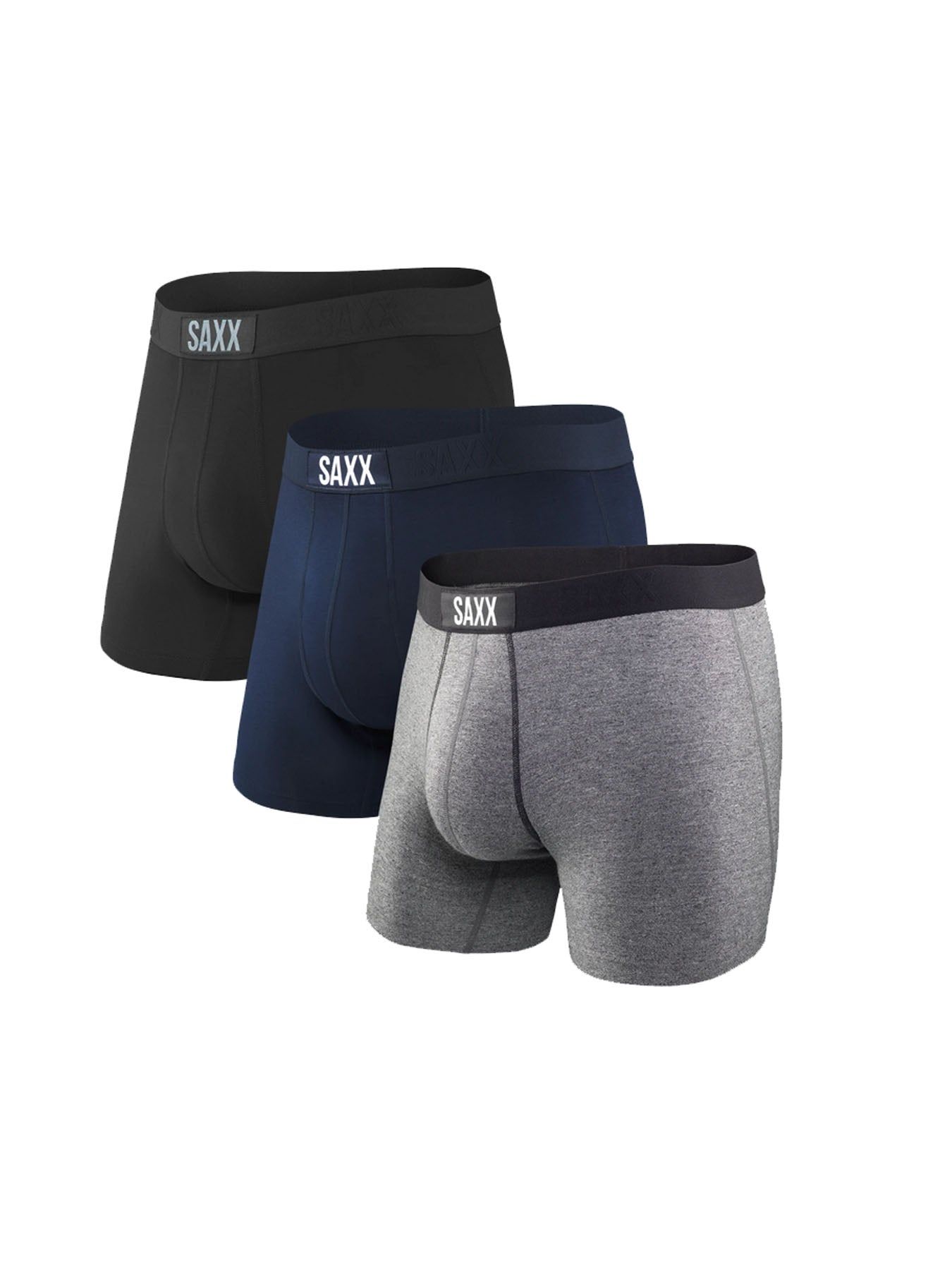 SAXX VIBE BOXER BRIEF 3PK- BLACK/GREY/BLUE sold by Esco Clothiers
