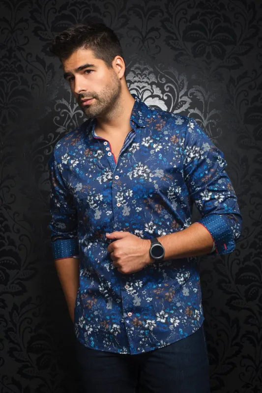 AU NOIR SHIRT- GARNETT NAVY-BROWN sold by Esco Clothiers