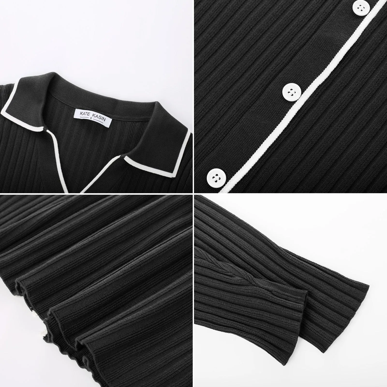 KK Women Lapel Collar Sweater Dress Long Sleeve V-Neck Knitted Bodycon Dress sold by Kate Kasin product image thumbnail 3