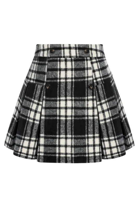 KK Women Pleated Skirt Elastic Waist Mid-Thigh Length Plaided A-Line Skirt sold by Kate Kasin