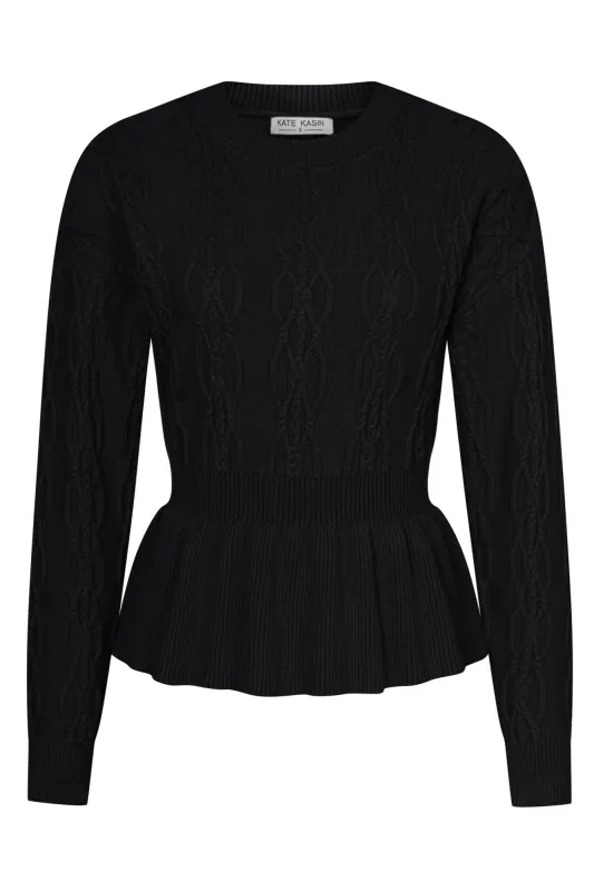 KK Women Peplum Hem Sweater Dropped Shoulder Crew Neck Defined Waist Pullover made by Kate Kasin