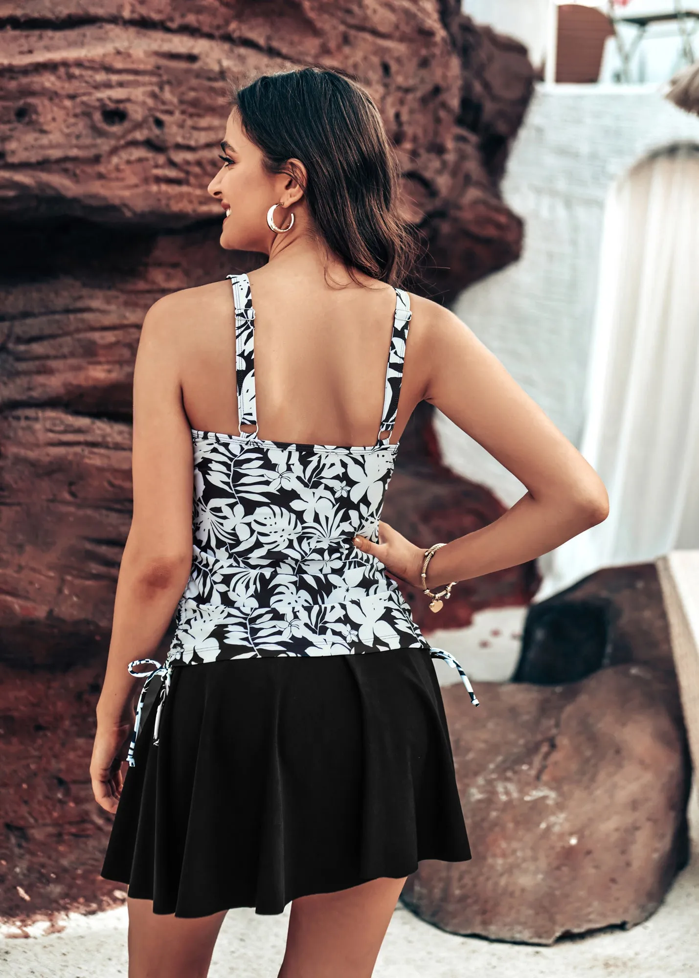 KK Women 2pcs Set Swimsuit V-Neck Ruched Padded Swim Tops+Swim Skirt with Briefs sold by Kate Kasin product image thumbnail 3