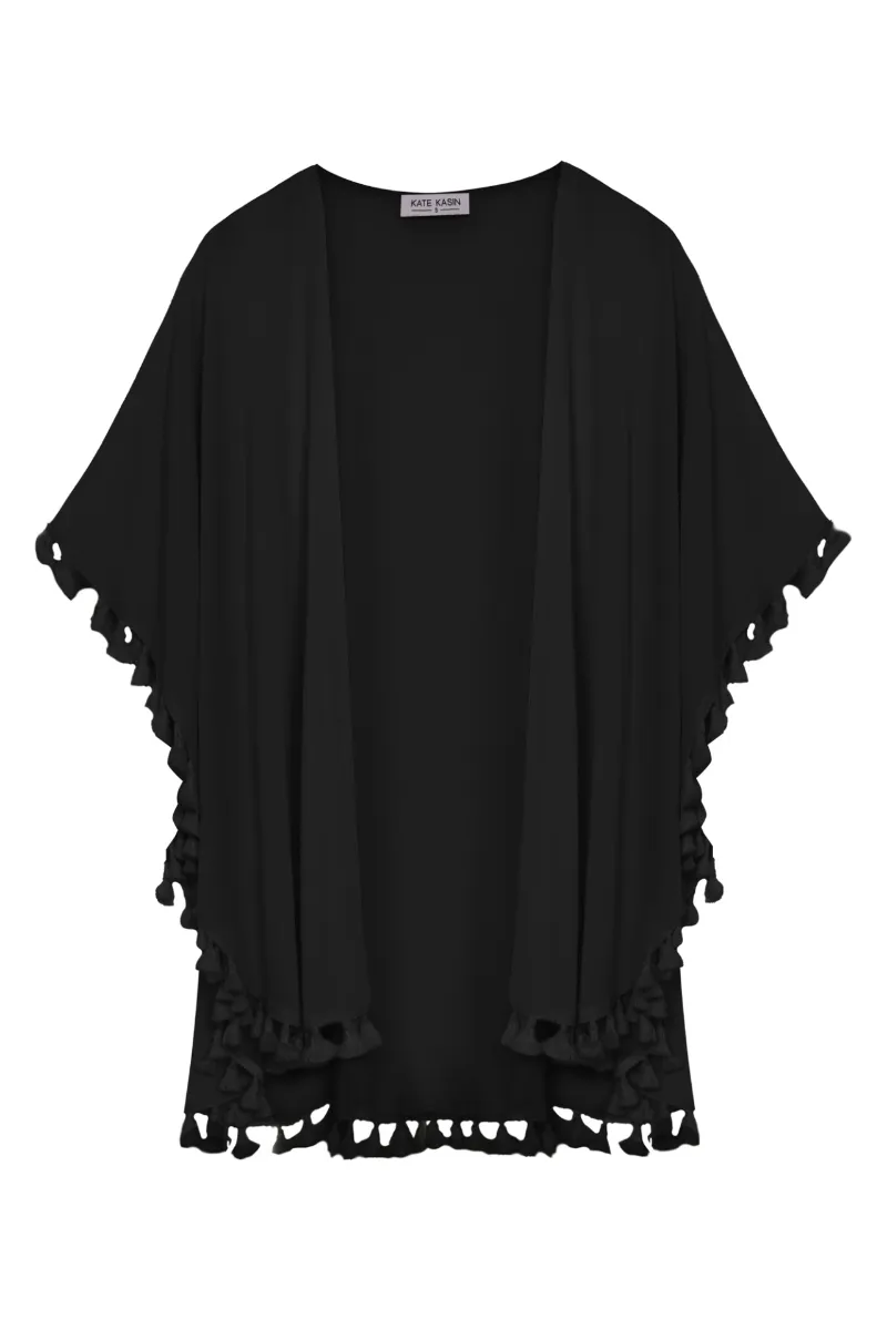 Women Semi See-Through Chiffon Cover-up 3/4 Sleeve Tassel Decorated Tops sold by Kate Kasin product image thumbnail 5
