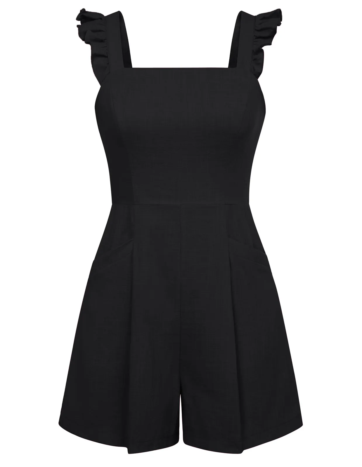 Women Cotton Romper Casual Square Neck Wide Leg Mid-Thigh Length Playsuit sold by Kate Kasin product image thumbnail 5