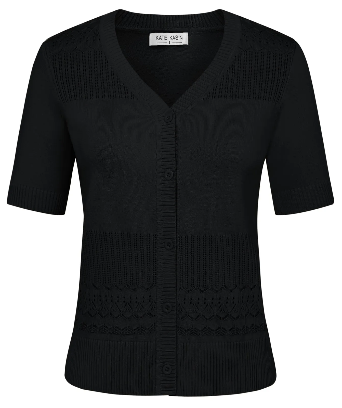 Women Hollowed-out Cardigan Short Sleeve V-Neck Button-up Sweater Knitwear sold by Kate Kasin product image thumbnail 5