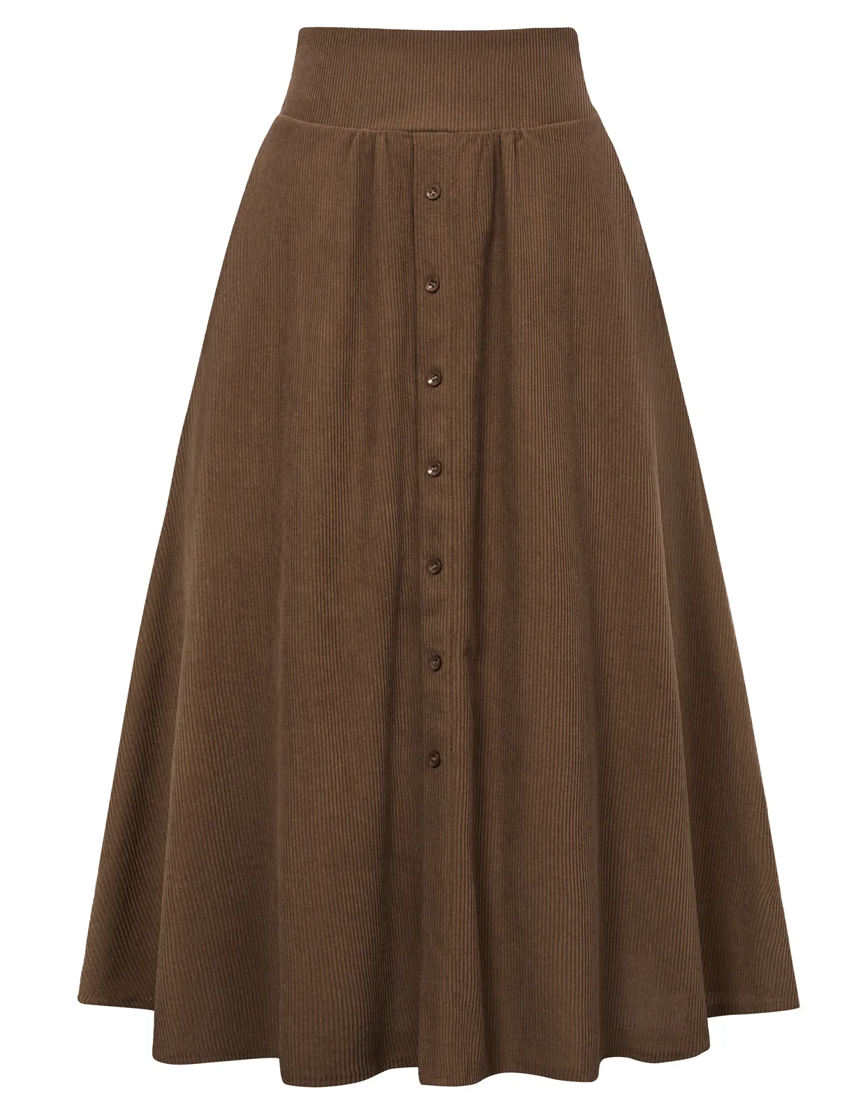 Women's High Waist Midi Skirt Vintage Elastic A-Line Pleated Button Skirts with Pockets sold by Kate Kasin