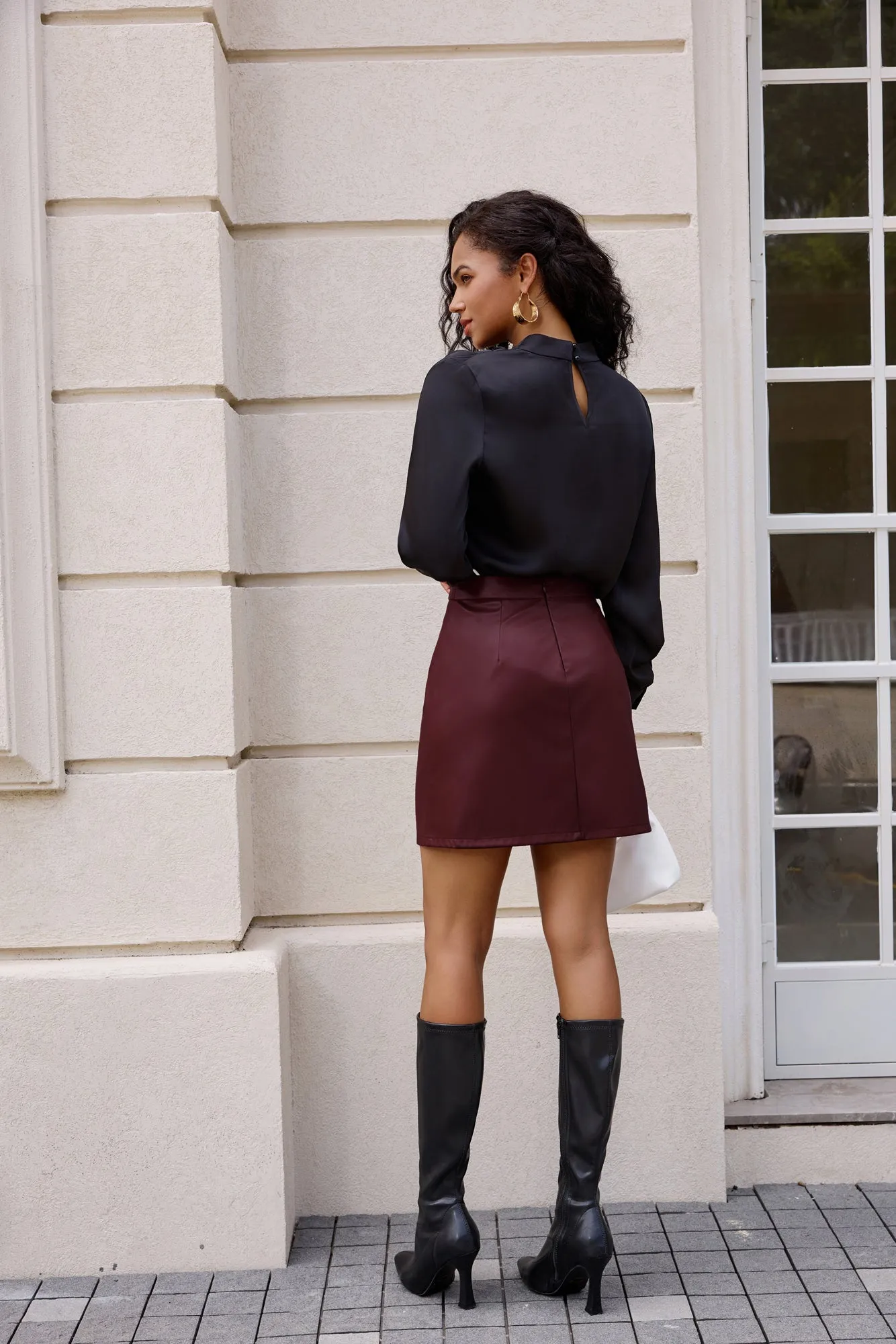Women's Leather Skirts Front Slit Ruched Bodycon Mini Skirt High Waist PU Leather Skorts sold by Kate Kasin product image thumbnail 2