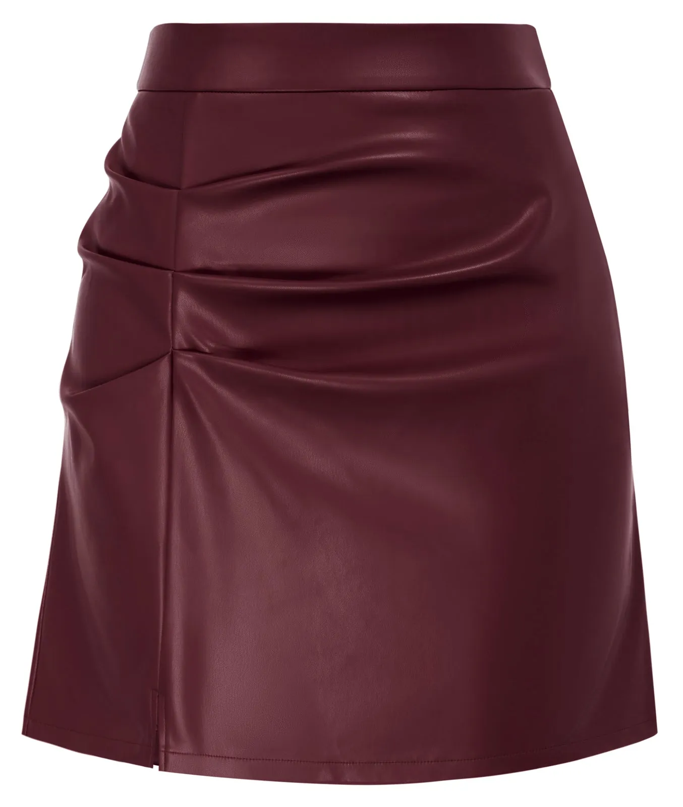 Women's Leather Skirts Front Slit Ruched Bodycon Mini Skirt High Waist PU Leather Skorts sold by Kate Kasin product image thumbnail 4