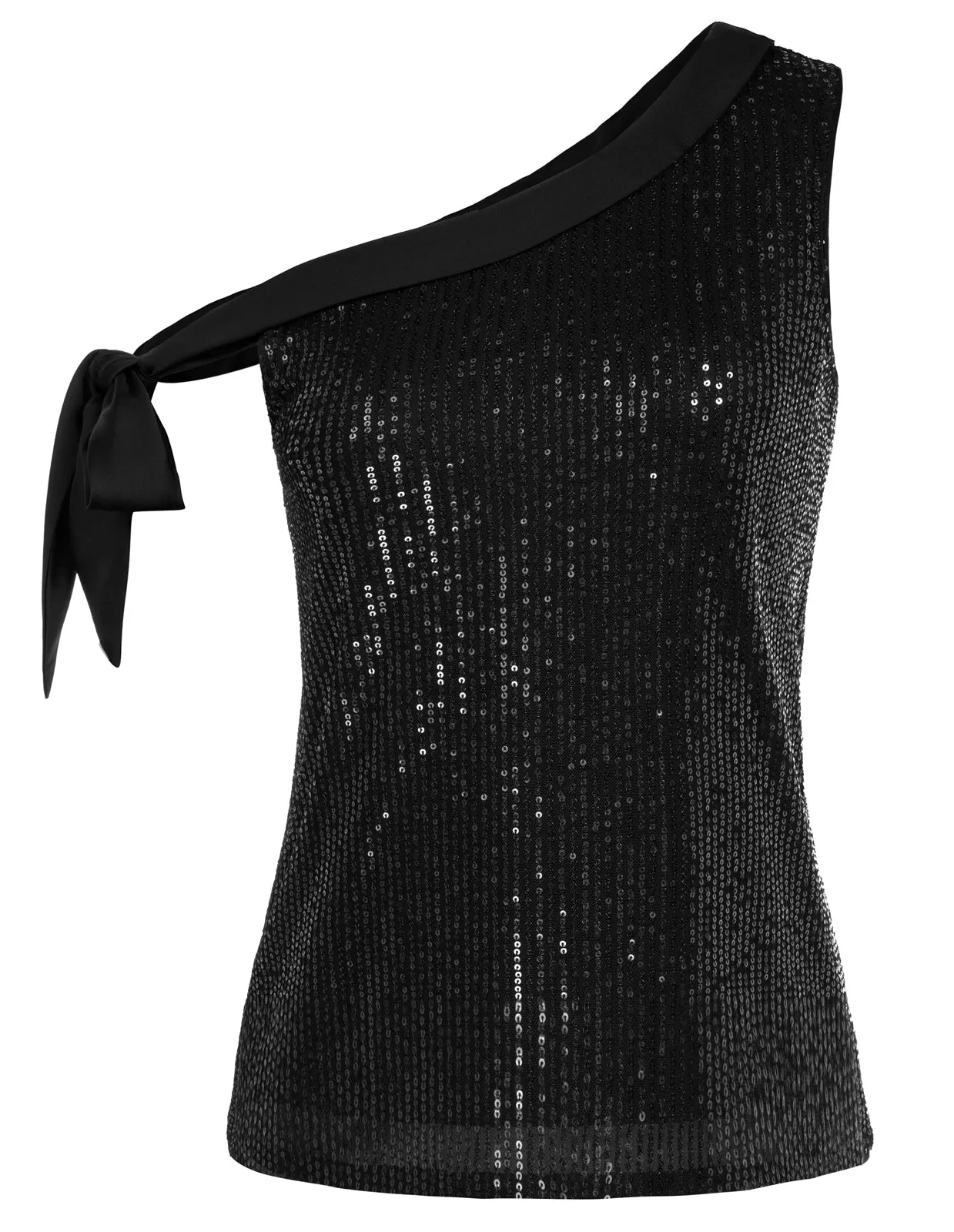 Glitter One Shoulder Sleeveless Tie Bow Knot Sexy Party Shirt Tops sold by Kate Kasin product image thumbnail 5