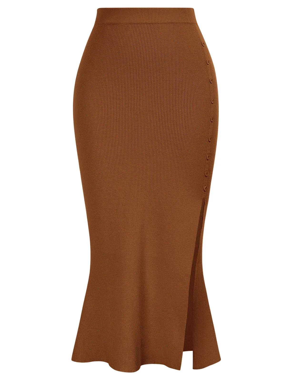 Women's Skirts 2023 Ribbed Elastic High Waisted Long Mermaid Stretch Bodycon Midi Skirts with Slit sold by Kate Kasin product image thumbnail 4