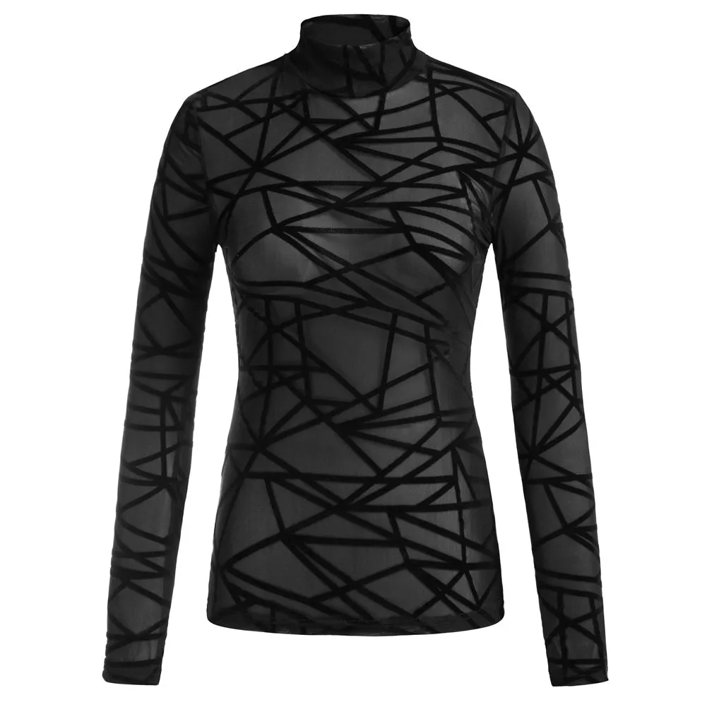 See-Through Mesh Sheer Long Sleeve Tops Blouse Club-wear sold by Kate Kasin product image thumbnail 3