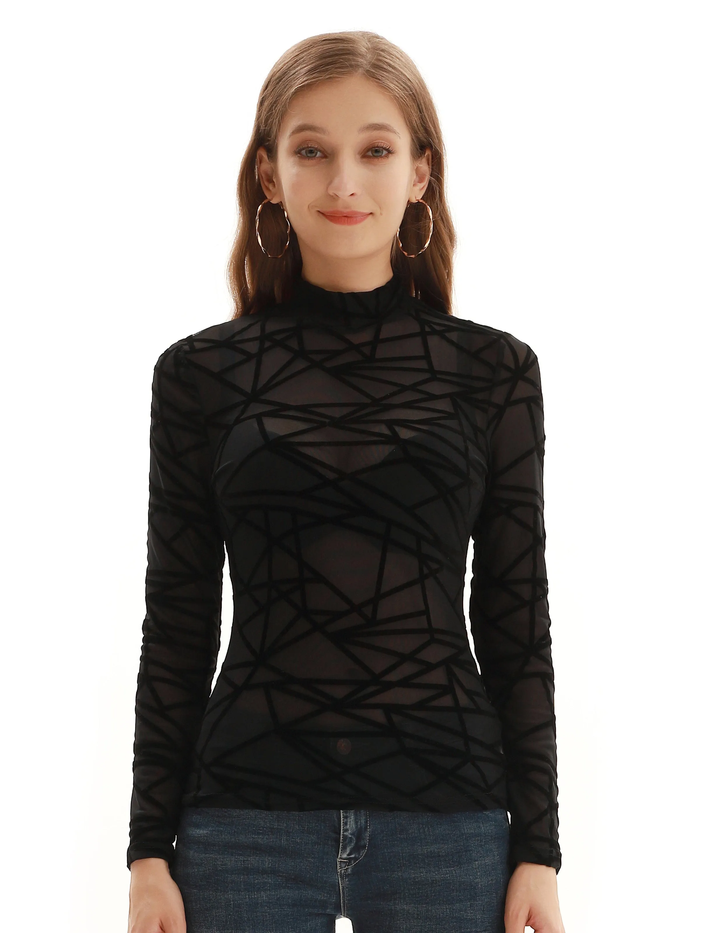 See-Through Mesh Sheer Long Sleeve Tops Blouse Club-wear sold by Kate Kasin product image thumbnail 2