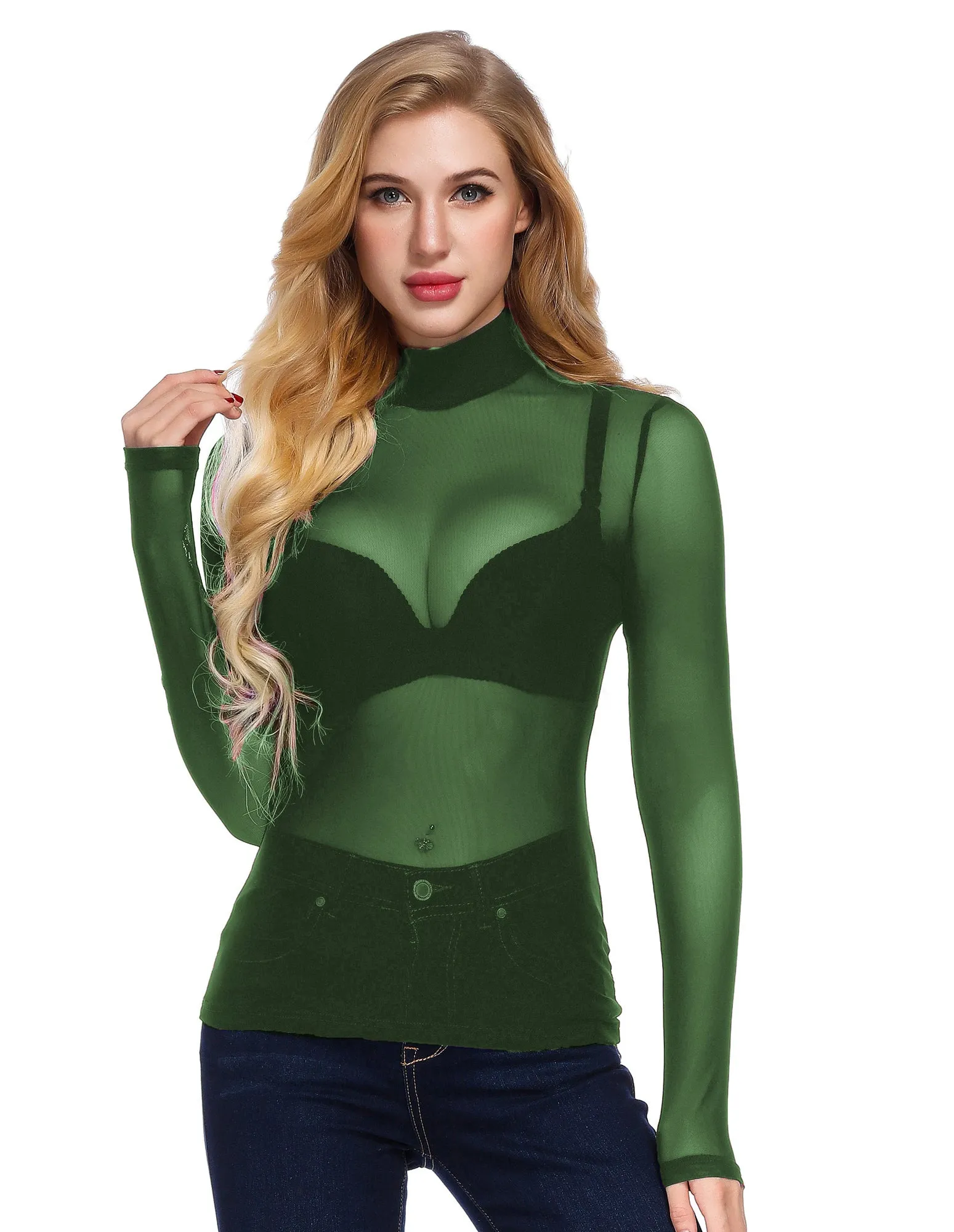 See-Through Mesh Sheer Long Sleeve Blouse Club-wear sold by Kate Kasin product image thumbnail 2