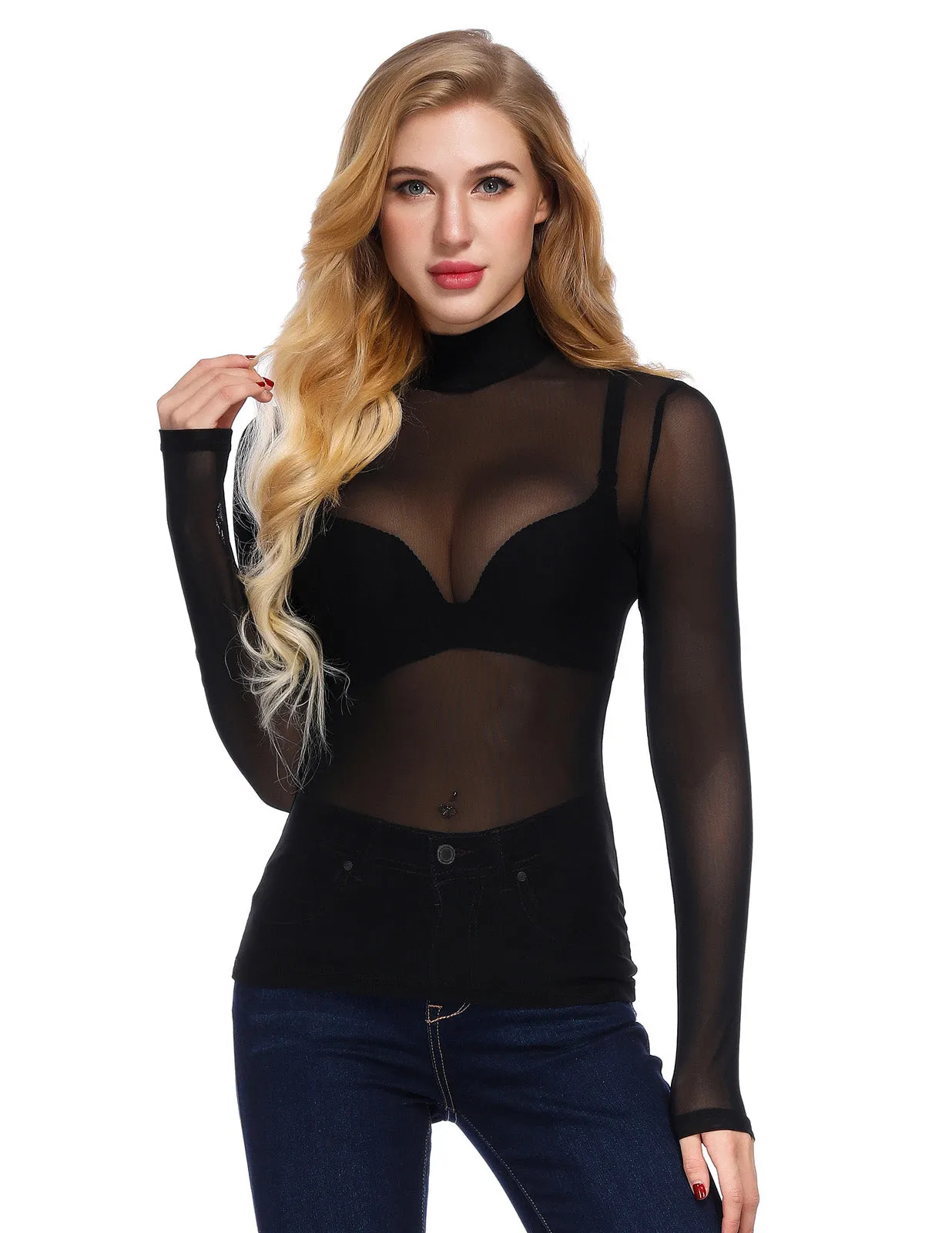 See-Through Mesh Sheer Long Sleeve Blouse Club-wear sold by Kate Kasin