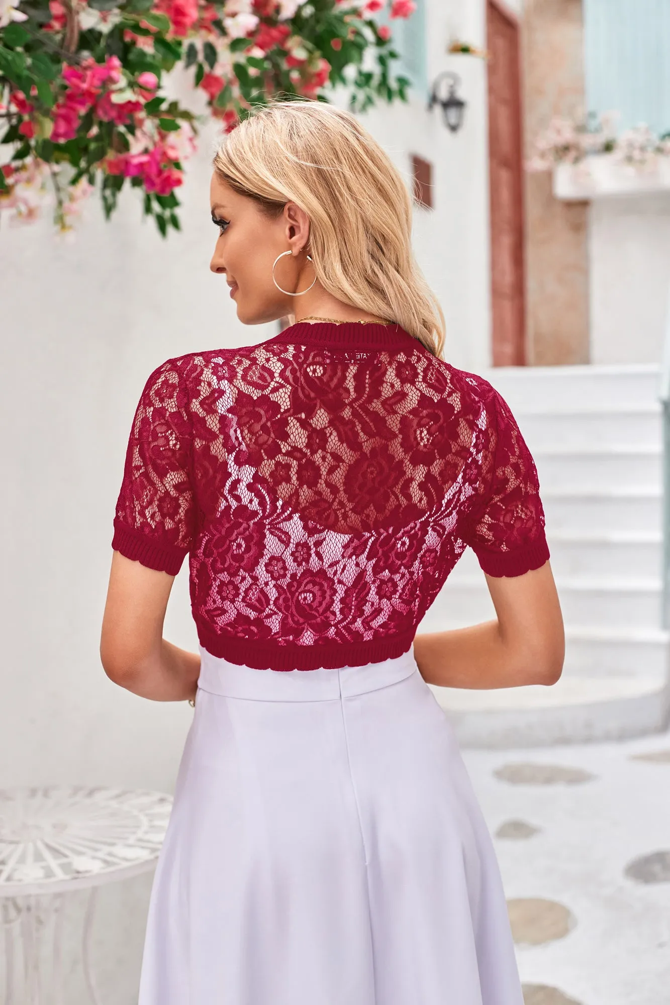 Lace Bolero Short Sleeve Open Front Irregular Hem Shrug sold by Kate Kasin product image thumbnail 2