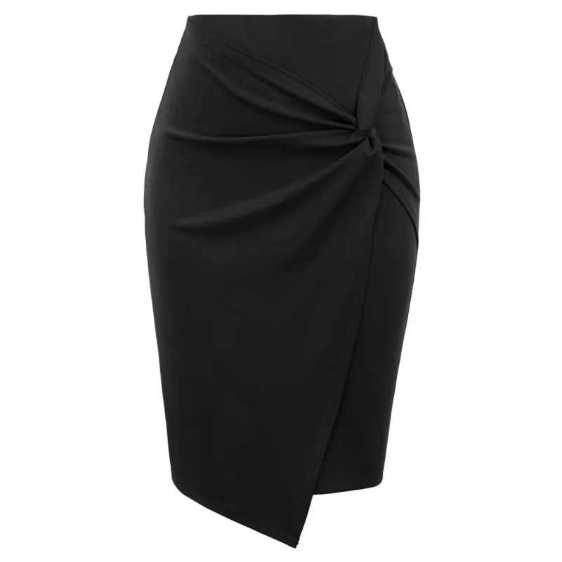Solid Color Asymmetrical Wrap Front Stretchy Bodycon Pencil Skirt made by Kate Kasin