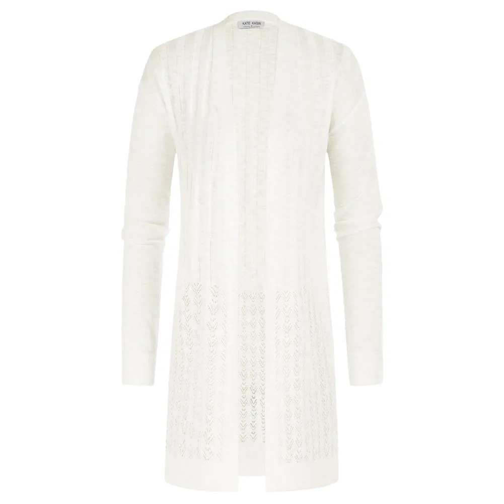 Hollowed-out Cardigan Sweater Long Sleeve Open Front Mid-Thigh Knitwear sold by Kate Kasin product image thumbnail 4