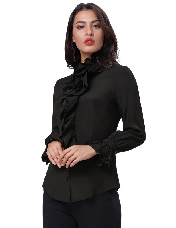 Ruffles Decorated Shirt Tops Medieval Long Sleeve Stand Collar made by Kate Kasin