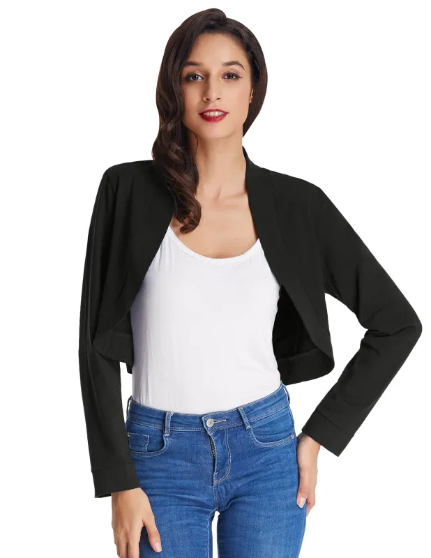 Basic Long Sleeve Open Front Cropped Cotton Coat Tops Bolero Shrug sold by Kate Kasin