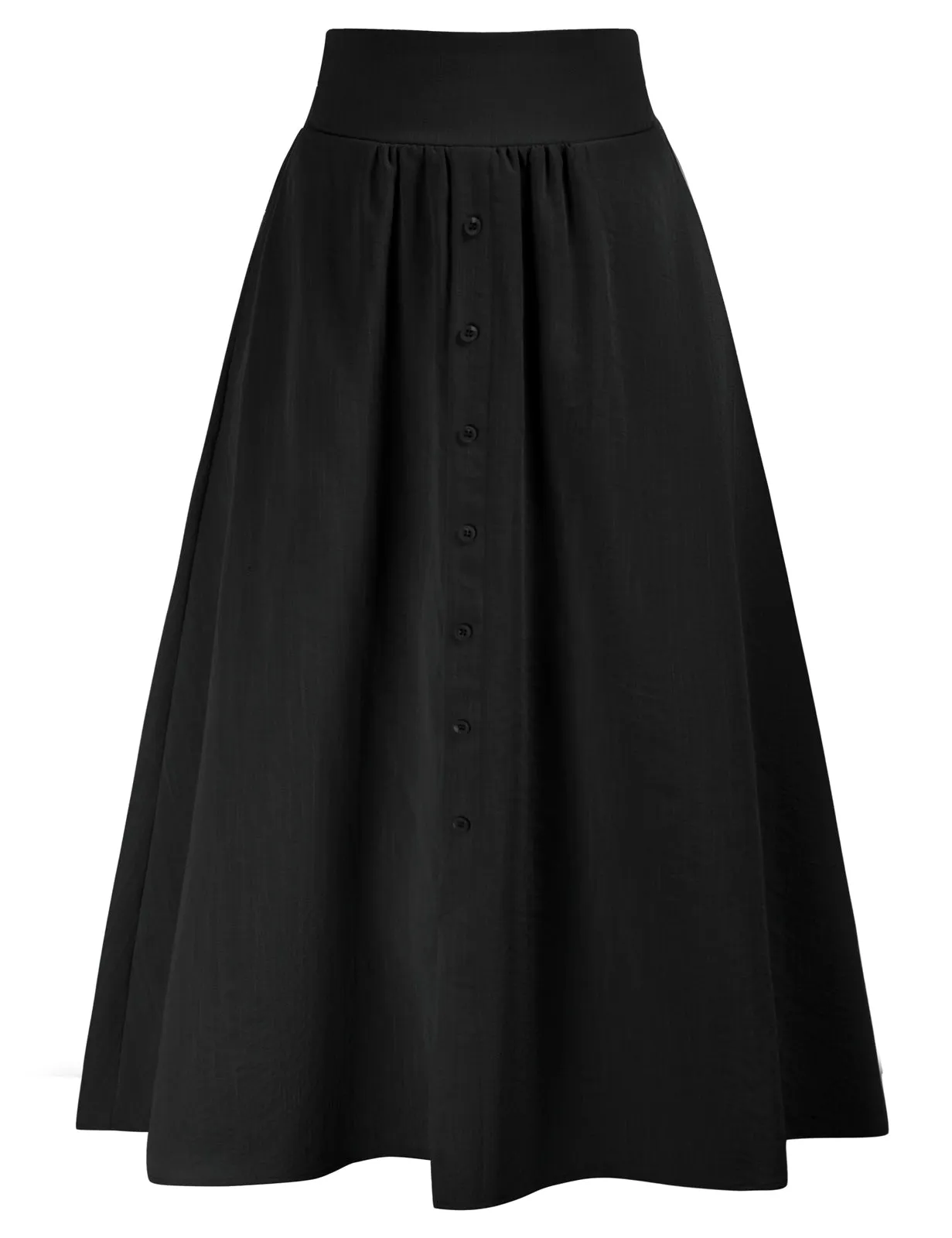 Front Slit Skirt Elastic High Waist Buttons Decorated A-Line Skirt sold by Kate Kasin product image thumbnail 4