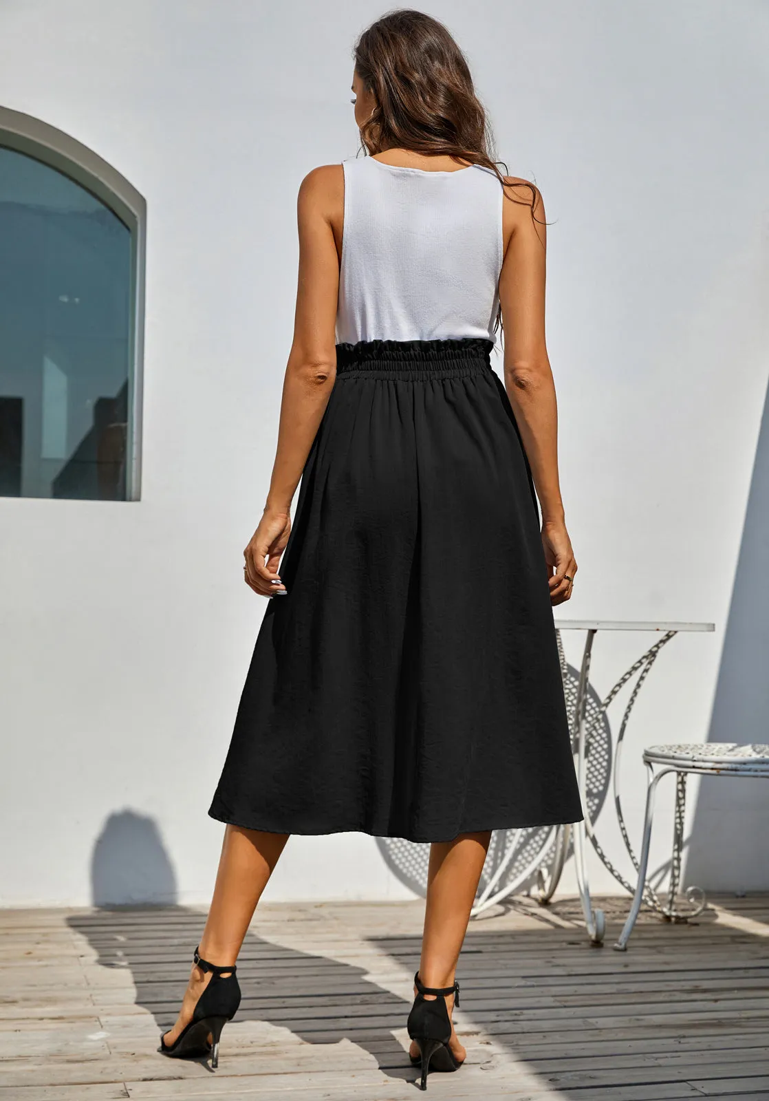 Front Slit Skirt Elastic High Waist Buttons Decorated A-Line Skirt sold by Kate Kasin product image thumbnail 3