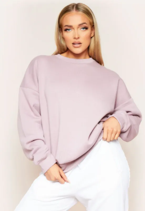 Mona Mauve Washed Oversized Sweatshirt sold by Missy Empire
