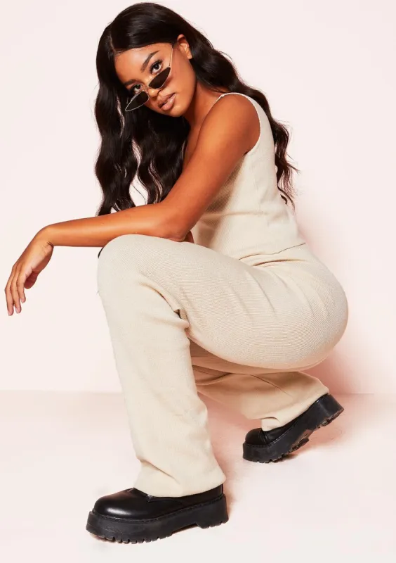 Tina Beige Knit Cropped Co-ord Set sold by Missy Empire
