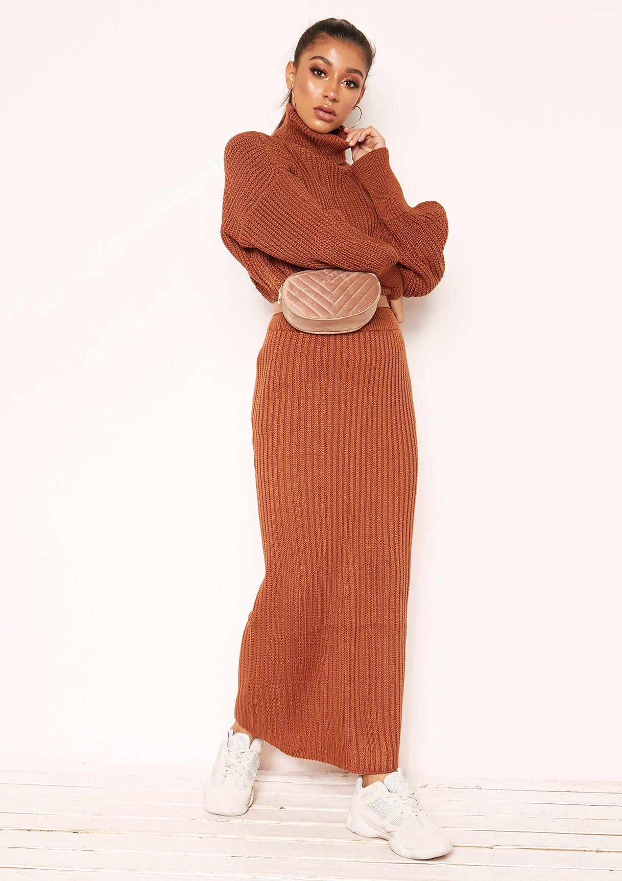 Vicki Rust Knit Jumper Midi Co-ord Set sold by Missy Empire product image thumbnail 2