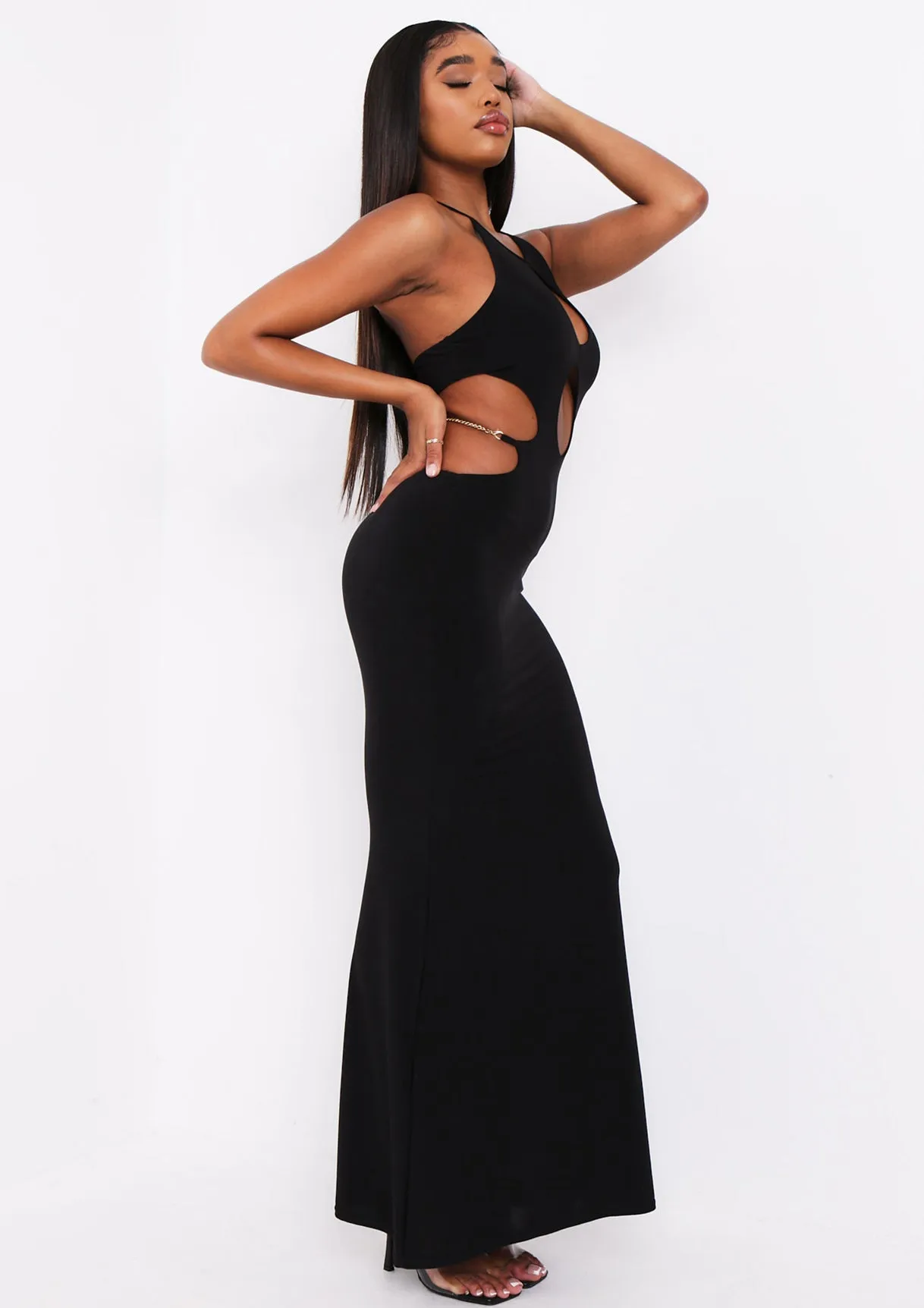 Rhianna Black Cut Out Chain Maxi Dress sold by Missy Empire product image thumbnail 3