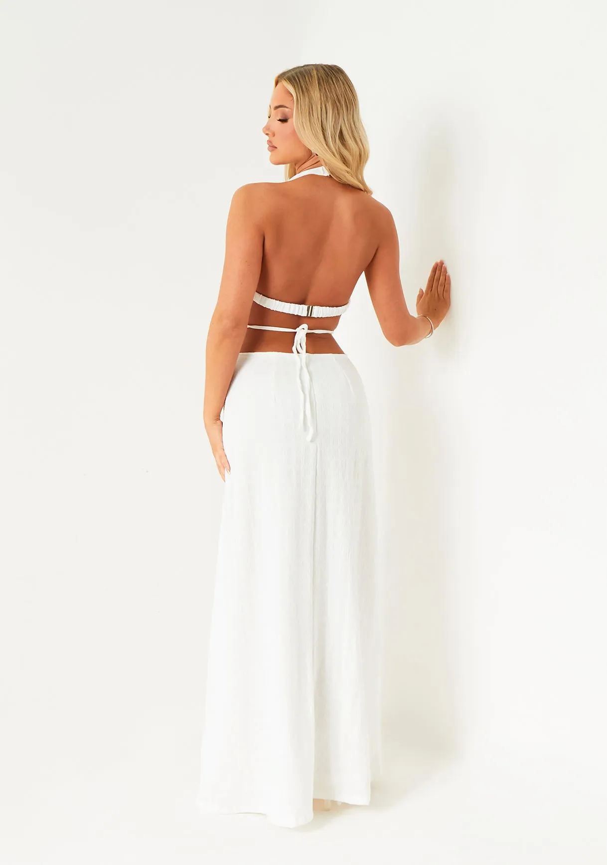 Catalina White Textured Halter Neck Cut Out Maxi Dress sold by Missy Empire product image thumbnail 4