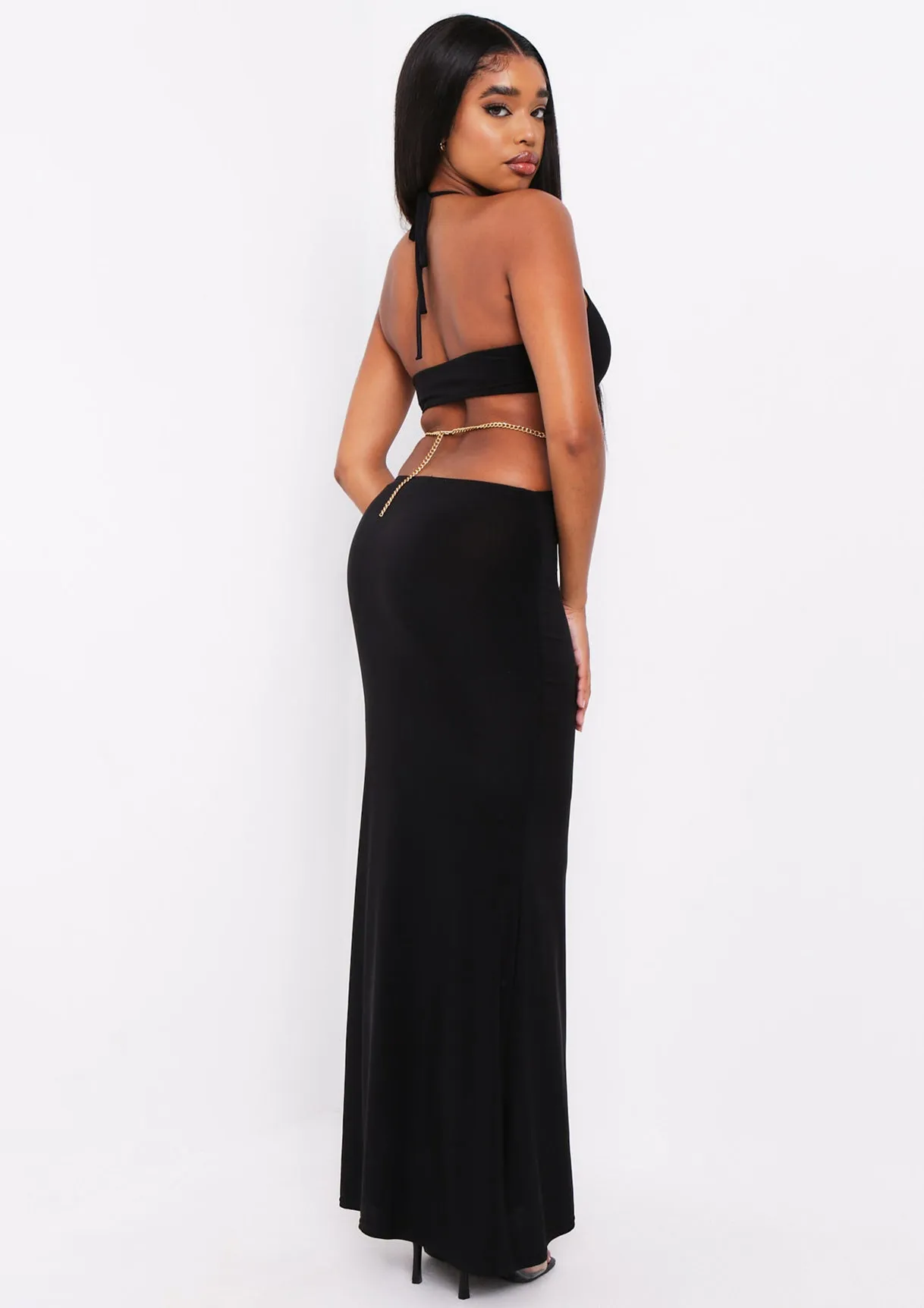Rhianna Black Cut Out Chain Maxi Dress sold by Missy Empire product image thumbnail 5