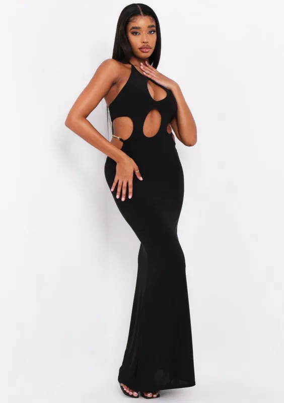 Rhianna Black Cut Out Chain Maxi Dress sold by Missy Empire