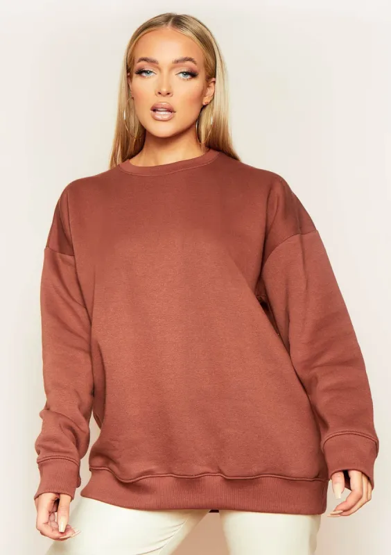 Mona Chocolate Oversized Sweatshirt sold by Missy Empire