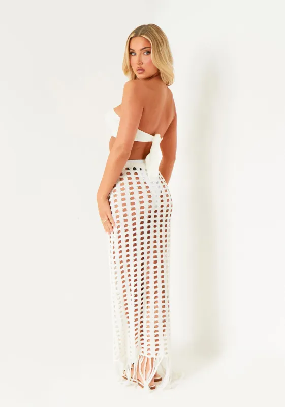 Shea Cream Crochet Knit Slit Detail Maxi Skirt sold by Missy Empire
