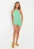 Maci Green Jacquard Knit Tie Neck Unitard sold by Missy Empire