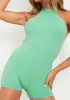 Maci Green Jacquard Knit Tie Neck Unitard sold by Missy Empire