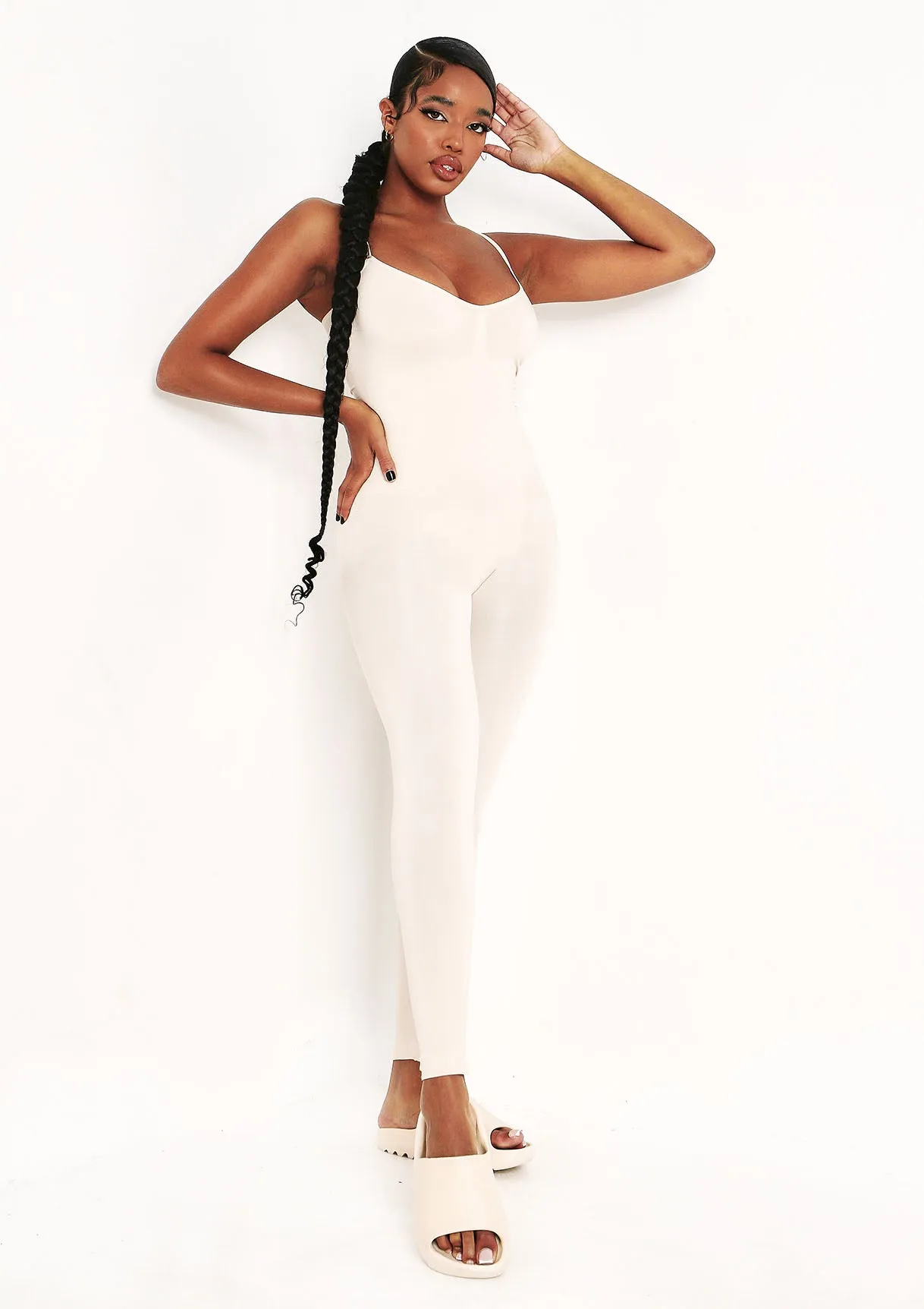 Adele Stone Seamless Strappy All In One Jumpsuit sold by Missy Empire