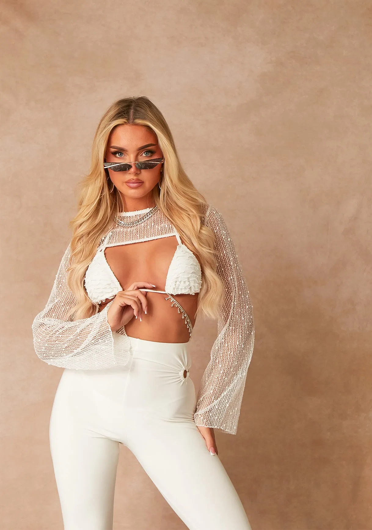 Abella White Crochet Long Sleeve Bolero Top sold by Missy Empire product image thumbnail 4