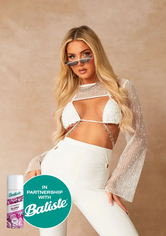 Abella White Crochet Long Sleeve Bolero Top sold by Missy Empire