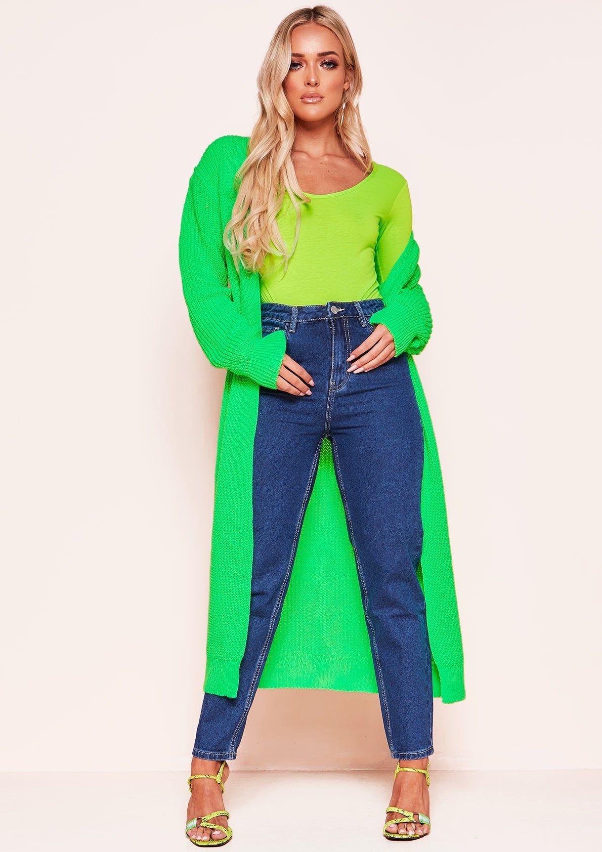 Addie Neon Green Longline Knit Cardigan sold by Missy Empire product image thumbnail 4