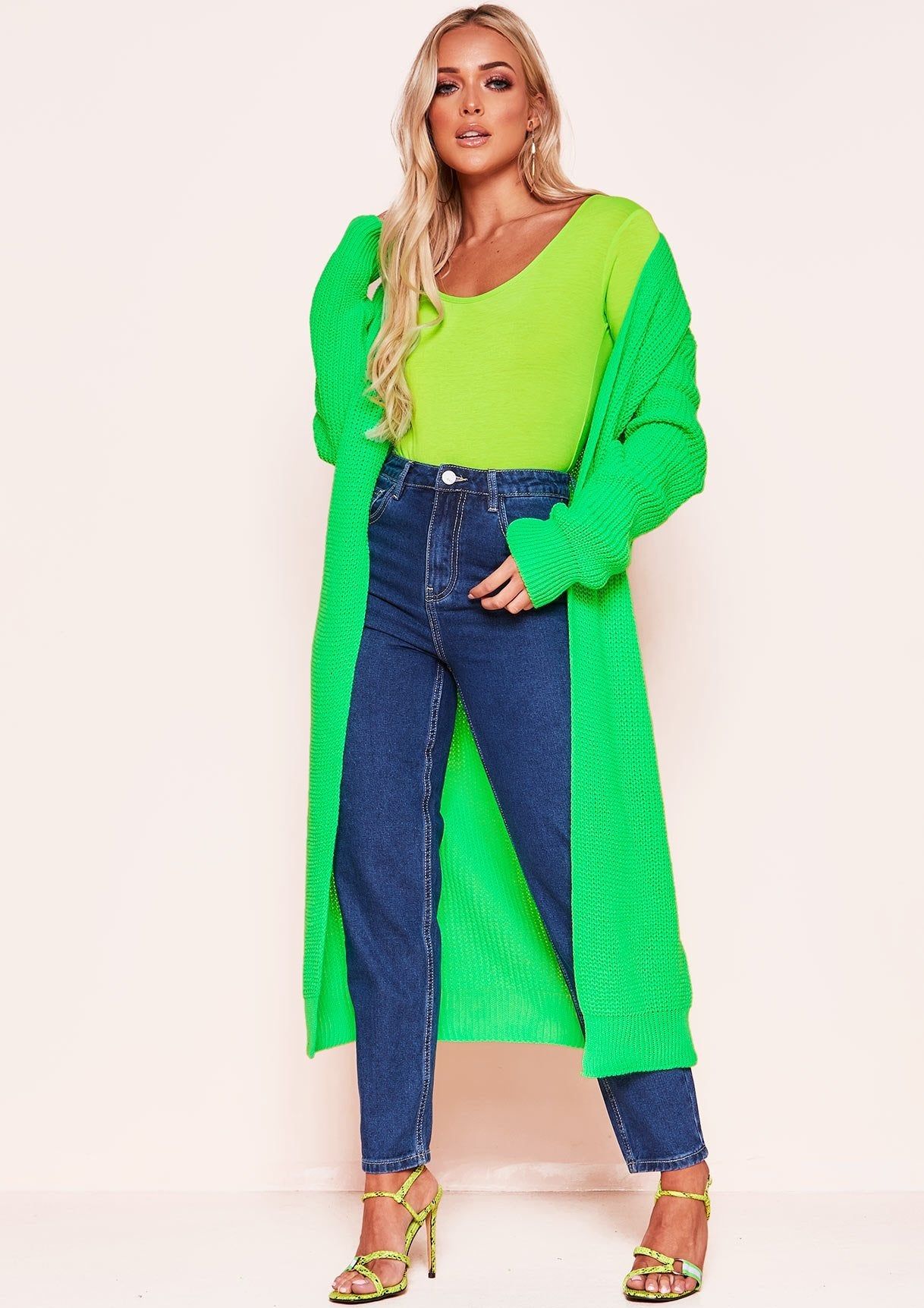 Addie Neon Green Longline Knit Cardigan sold by Missy Empire