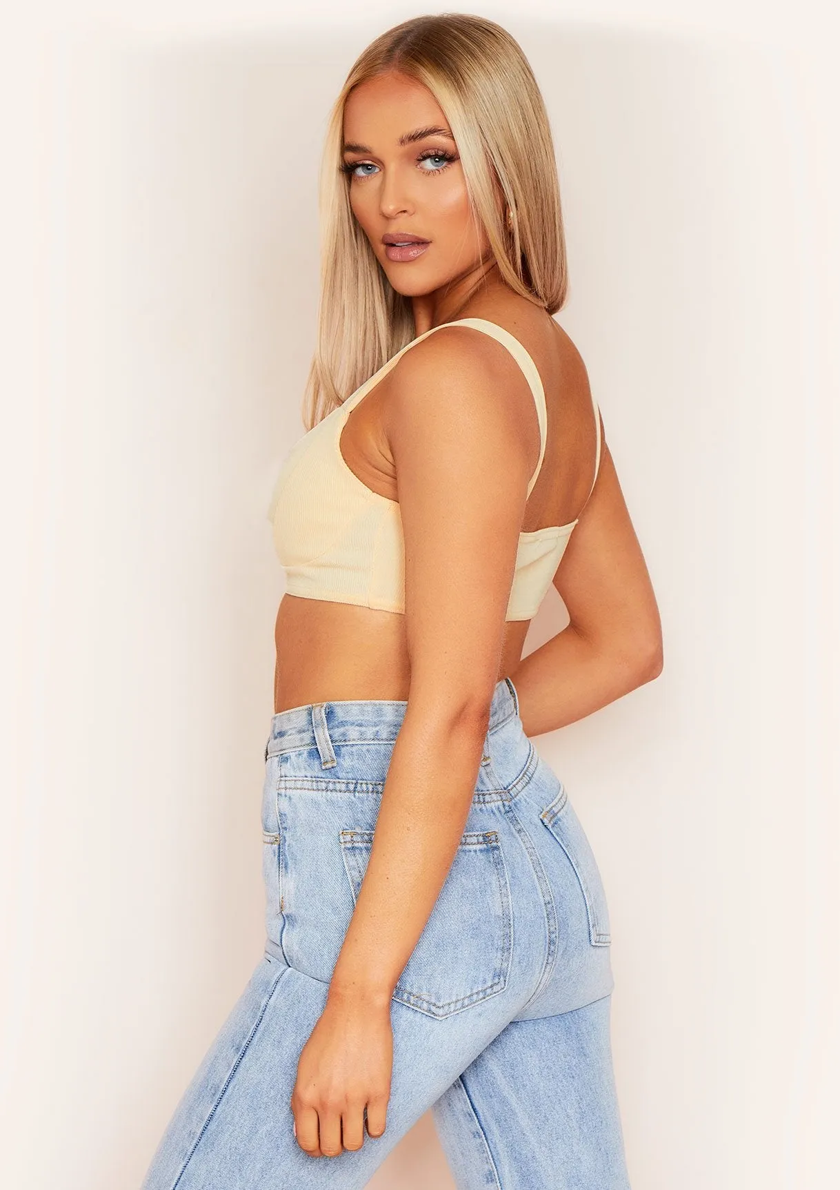 CariDee Cream Ribbd Cupped Bralet Crop Top sold by Missy Empire product image thumbnail 2