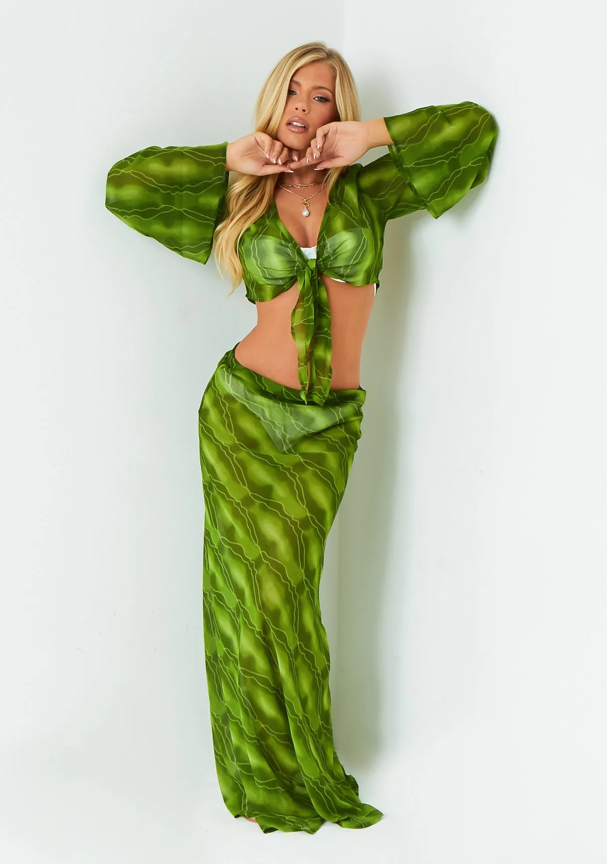Rose Green Maxi Skirt sold by Missy Empire