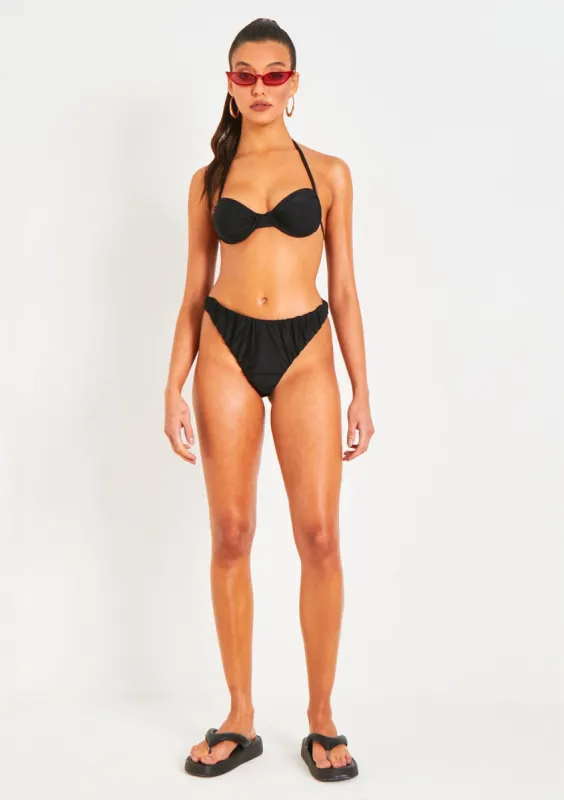 Aston Black Ruched Bikini Thong sold by Missy Empire