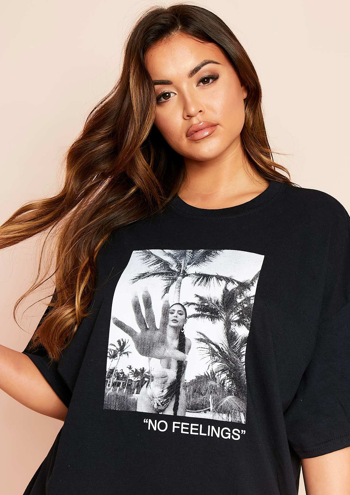 Samber Black No Feelings Graphic Oversized T-Shirt sold by Missy Empire product image thumbnail 3