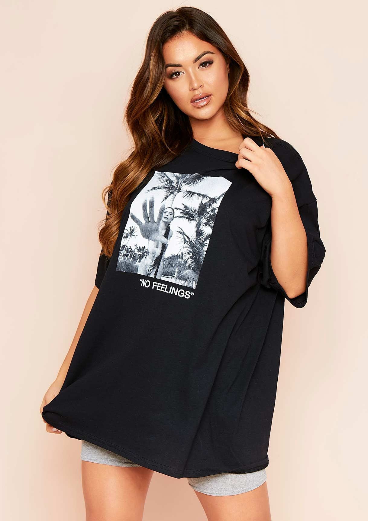 Samber Black No Feelings Graphic Oversized T-Shirt sold by Missy Empire