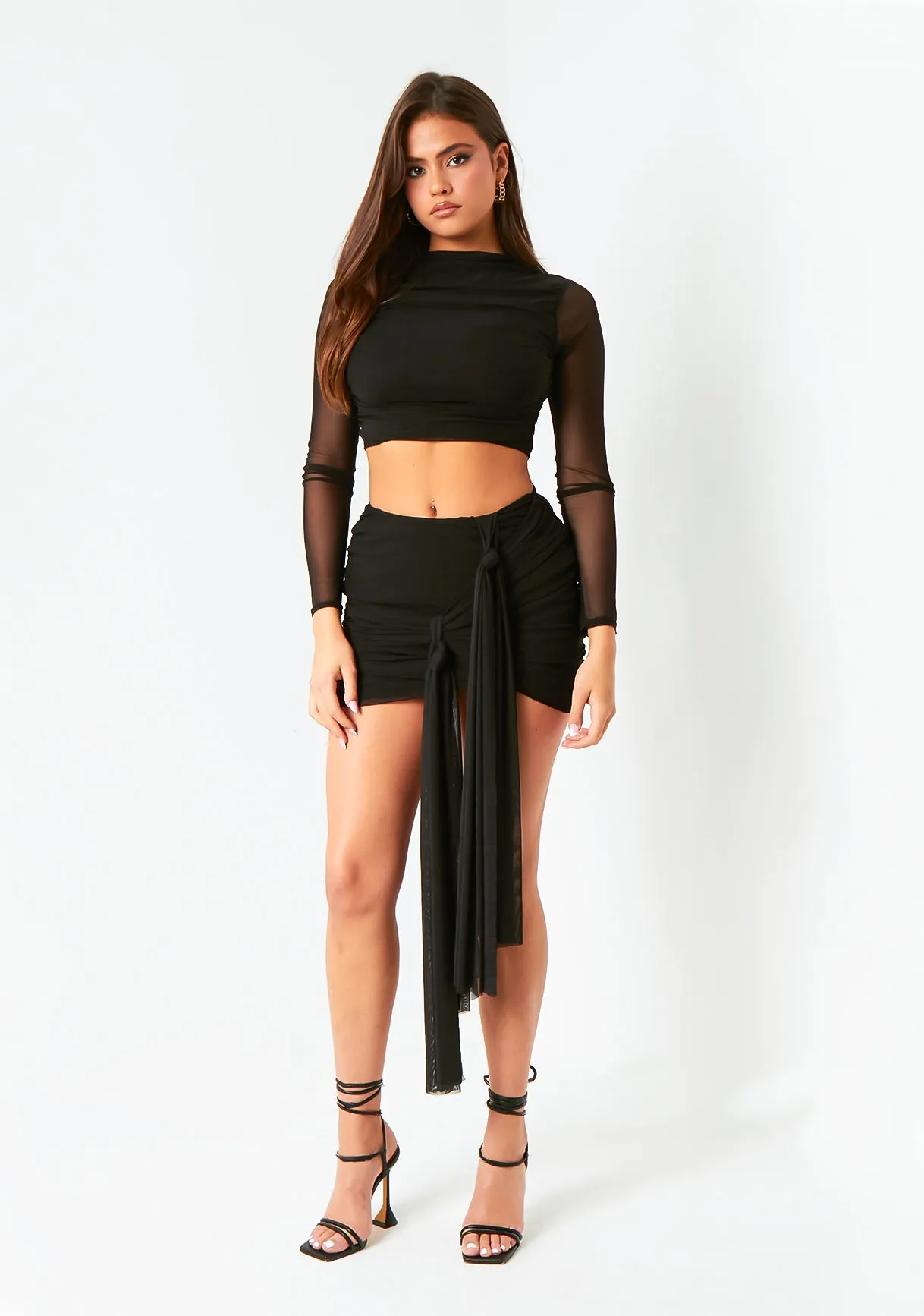 Mariah Black Mesh Long Sleeve Crop Top sold by Missy Empire product image thumbnail 2