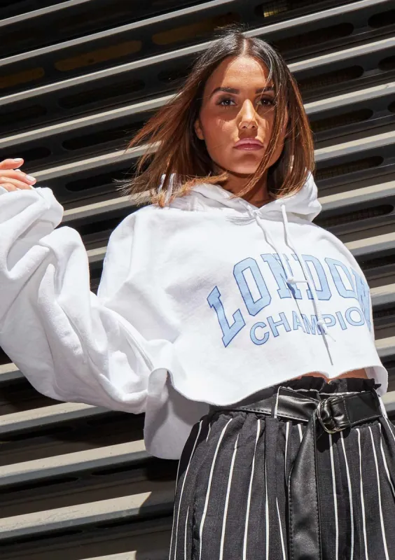 Parker White Slogan Oversized Cropped Hoodie sold by Missy Empire